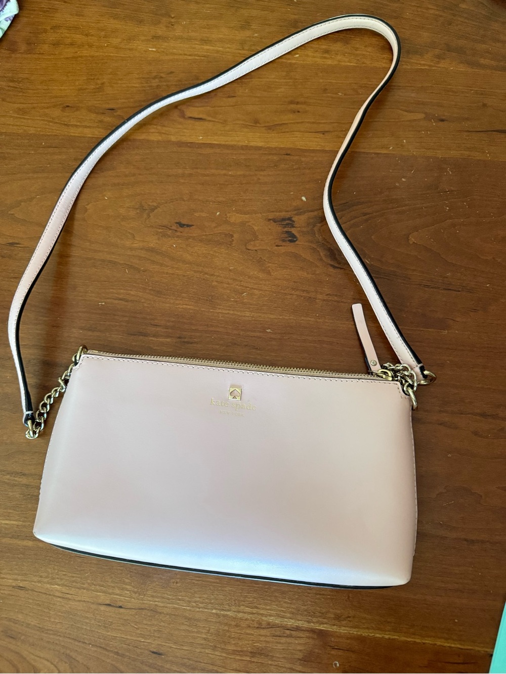 kate spade Blush Leather Crossbody with Gold Chain Trim